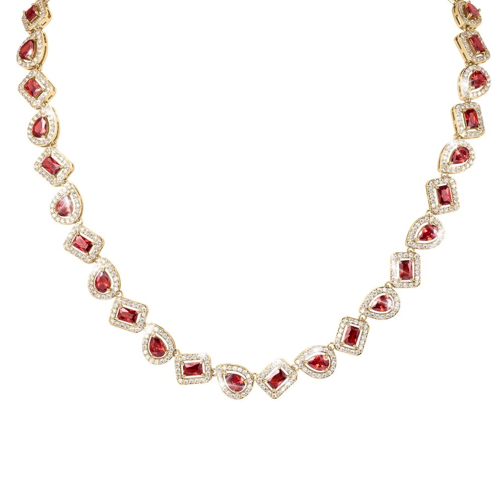 15ct Pear-Cut Simulated Ruby Tennis Choker Necklace in 14K Gold Plating