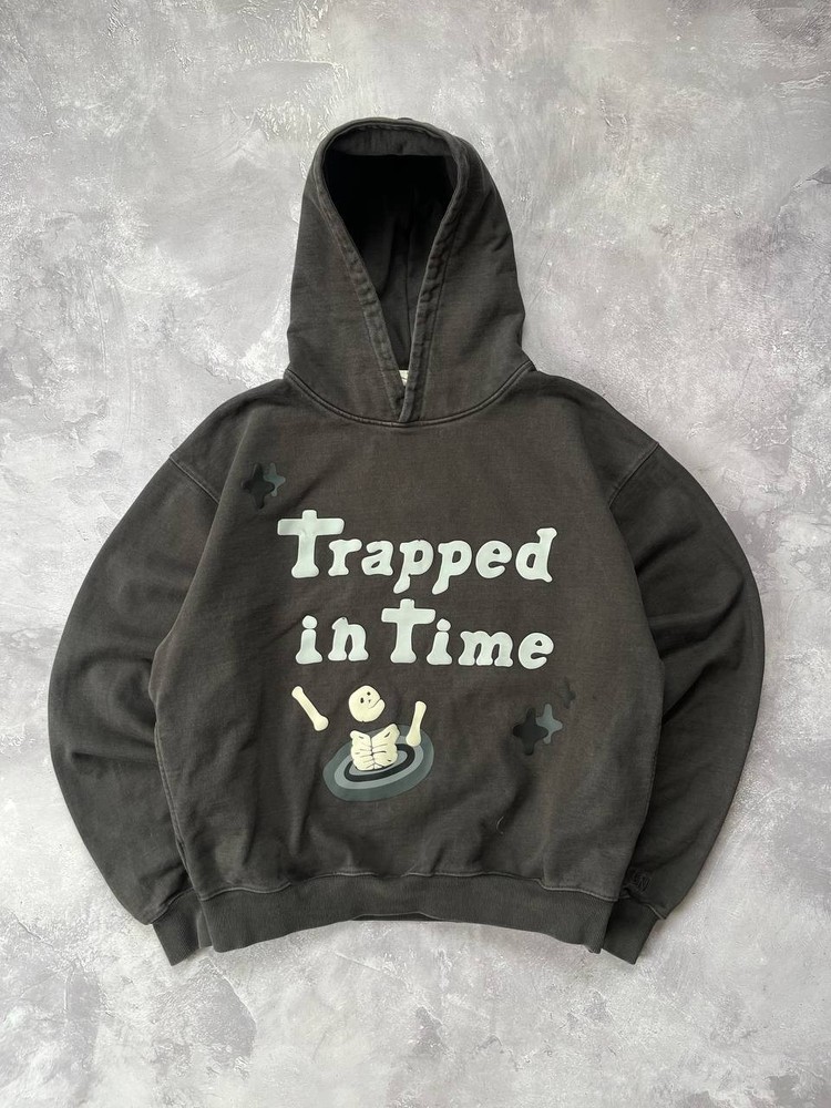 Broken Planet Trapped In Time Hoodie Men's  (L) Charcoal Grey Baggy Fit