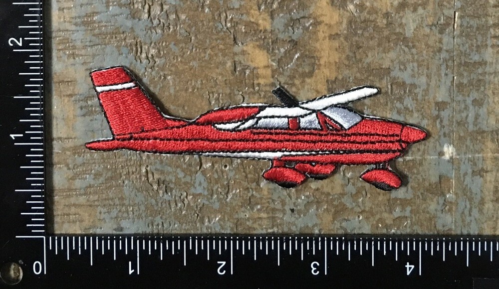 Vintage Aircraft Aviation Embroidered Iron-On Patch Red White Style