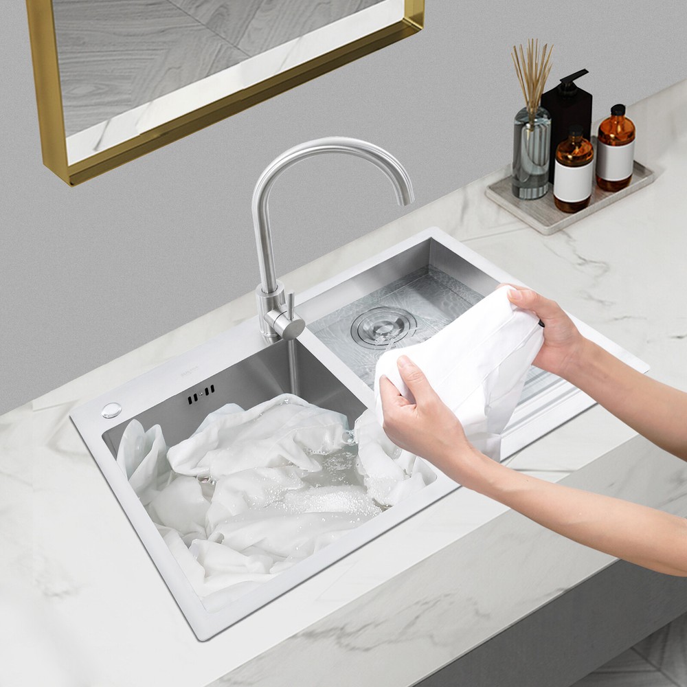 Durable Stainless Steel Double Bowl Drop-In Utility Sink for Kitchen Bar and Laundry