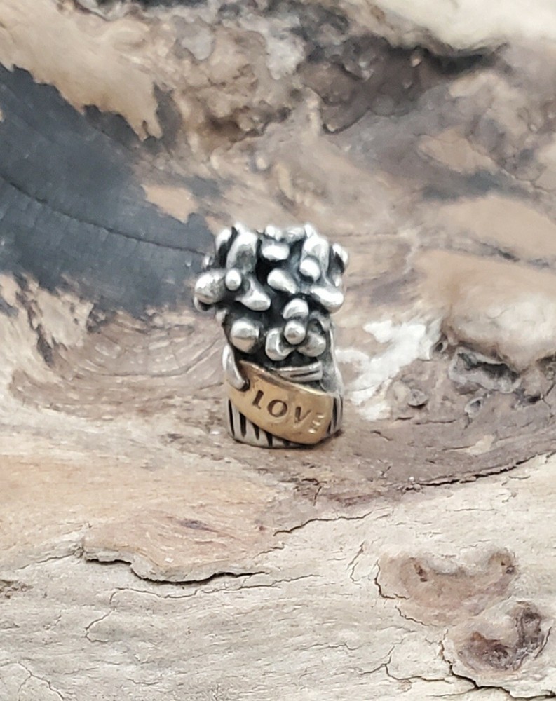 Authentic PANDORA Love Bouquet Sterling Silver & 14kt Charm 925 ALE