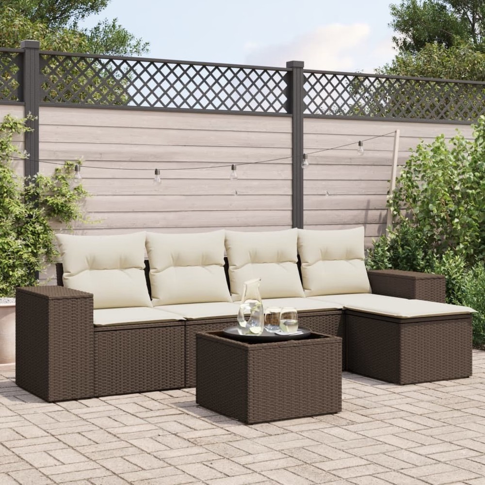 Garden Sofa Set Brown PE Rattan Large Adjustable Feet