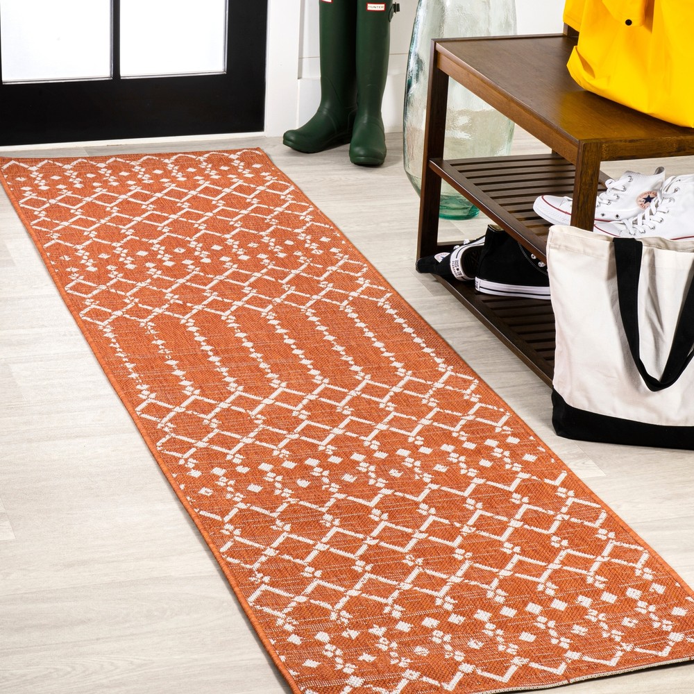 Jonathan Y Trebol Moroccan Geometric Weave Runner 2x10 Orange Cream