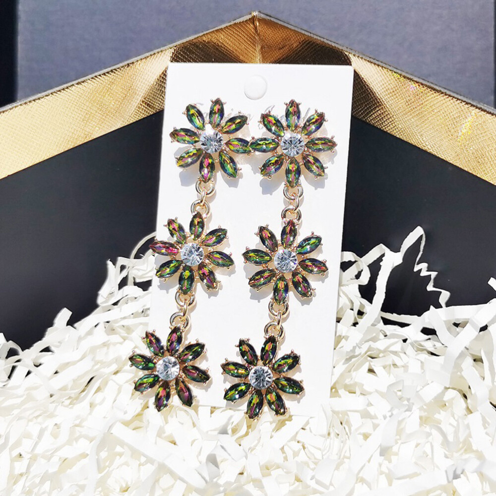 Vintage Tassel Rhinestone Flower Drop Dangle Earrings for Women