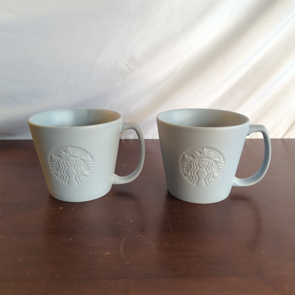 Starbucks 2019 Gray Matte Mermaid Siren 16oz Ceramic Mug Set of 2