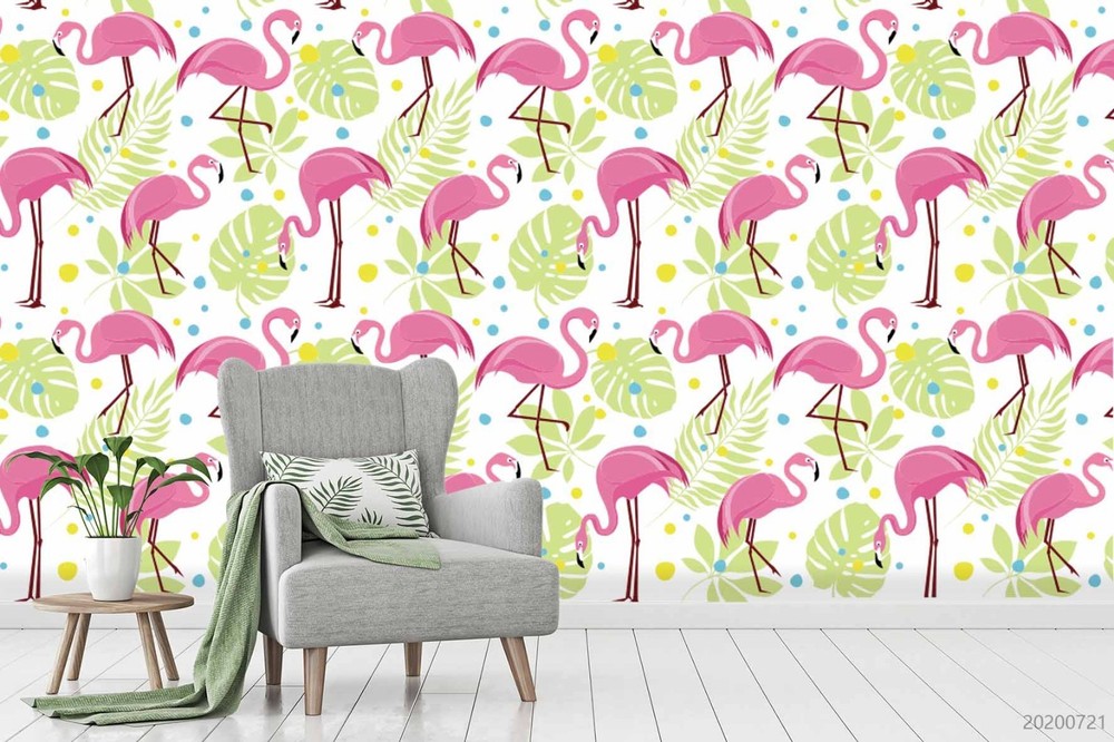 3D Flamingo Leaf Pattern Wall Murals Wallpaper Murals Wall Sticker 10