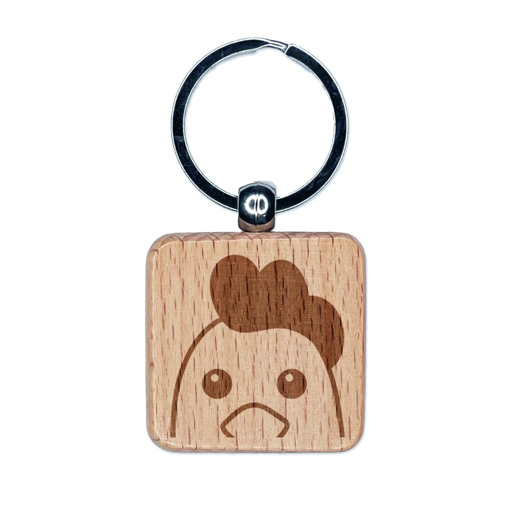 Peeking Chicken Engraved Wooden Keychain Charm Tag  