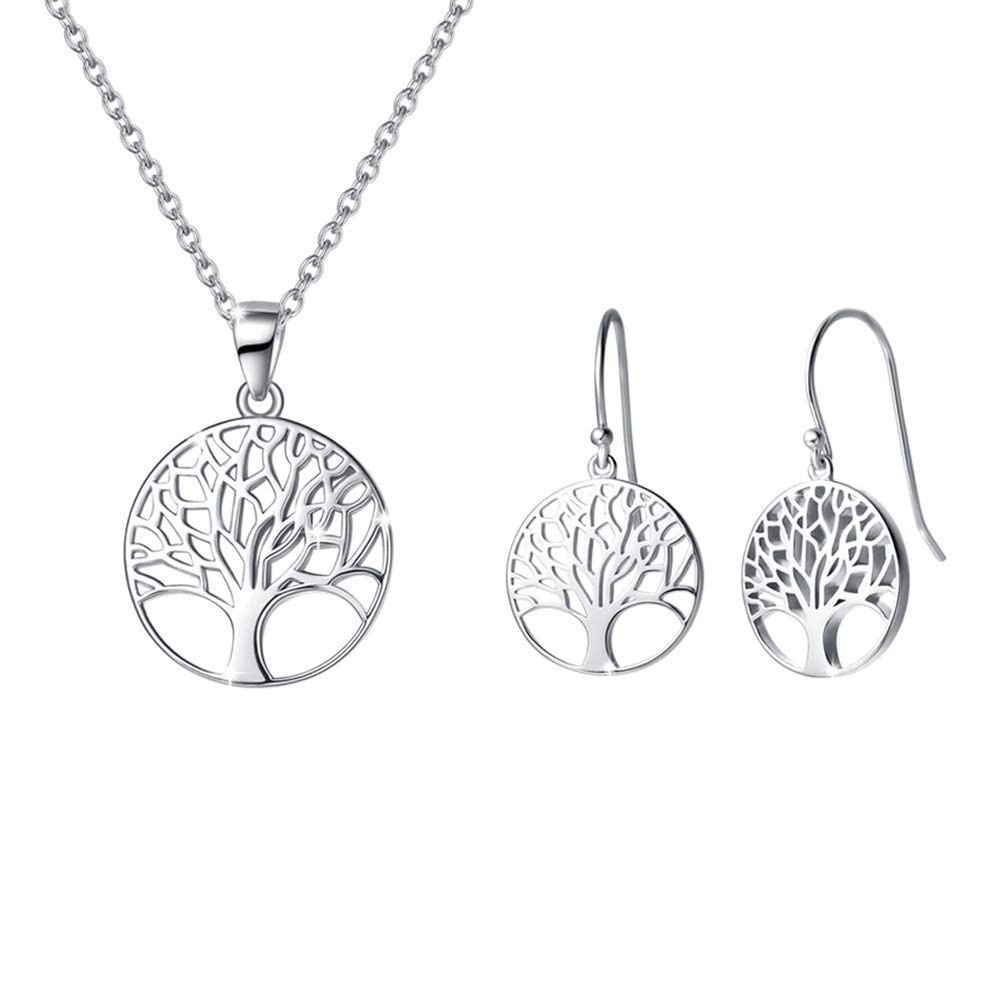 AGVANA Sterling Silver Tree of Life Necklace & Earrings Set - Women's Jewelry Gift