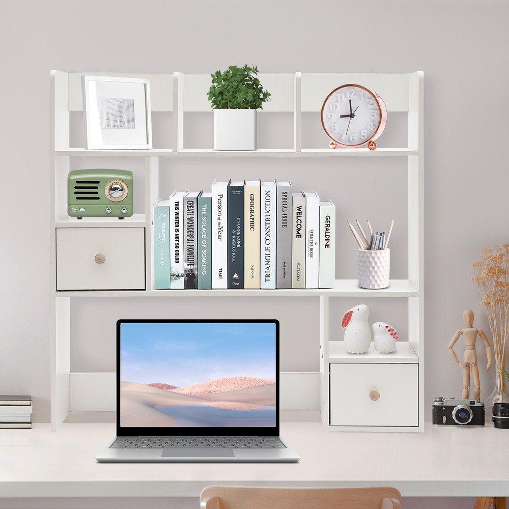 9 Compartments Desktop Bookshelf, White Home Office Desk Storage Organizer NEW