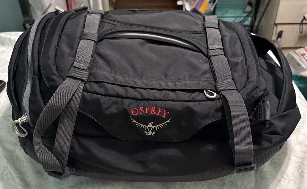 OSPREY Transporter 46 Duffle Bag Black EUC Great Condition Lightly Used Travel Gear  