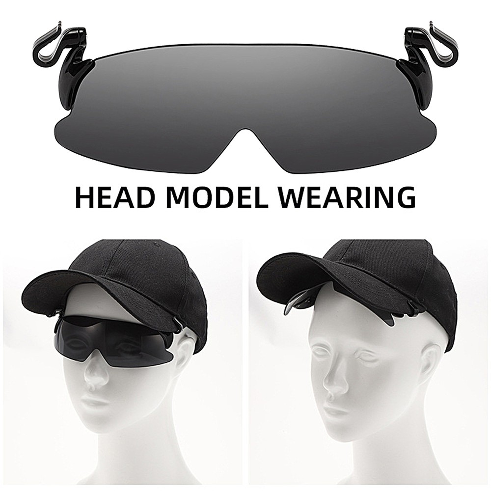 UV-blocking polarized fishing sunglasses with cap clip-on visor