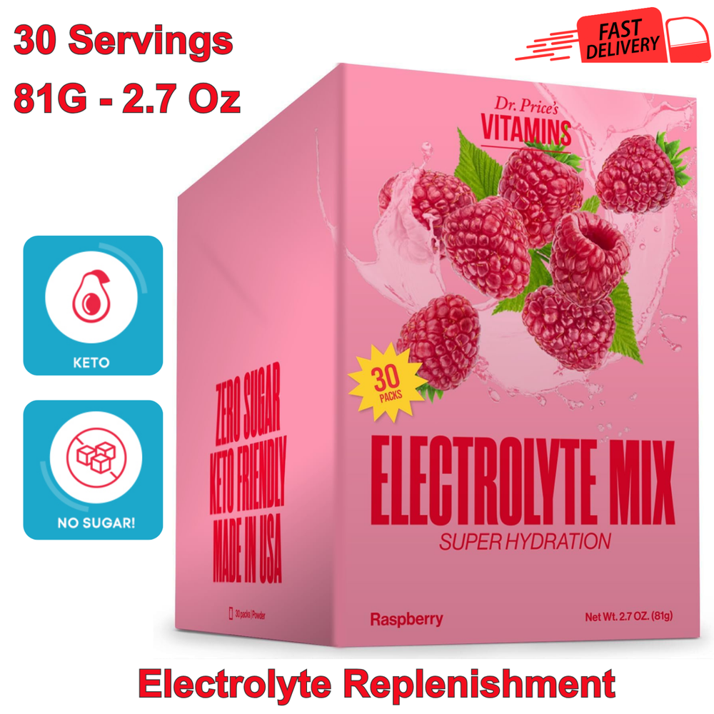30 Pack Sugar-Free Keto Electrolyte Powder Packets - Raspberry Water Enhancer
