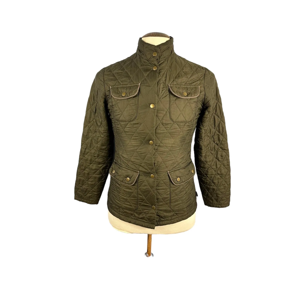 Barbour Women's Utility Flyweight Quilt Jacket Green UK 8 Designer Pockets Logo