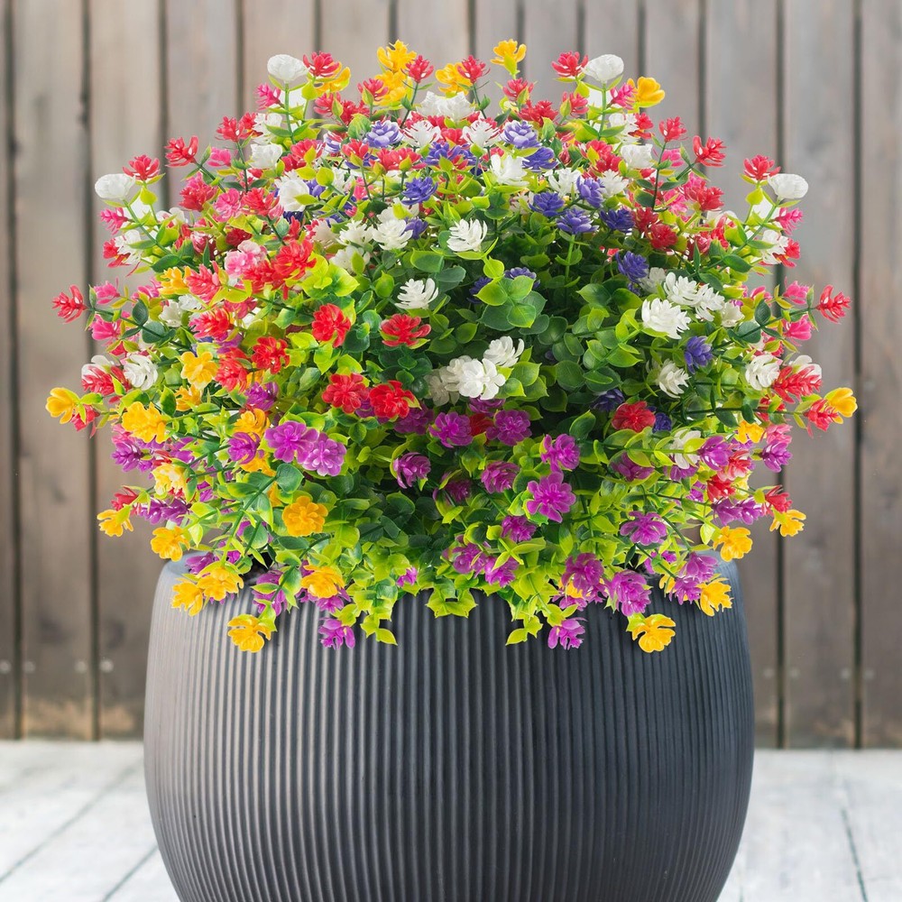 12 Bundles Artificial Flowers Lifelike UV Resistant Fake Plastic Plants Indoo...