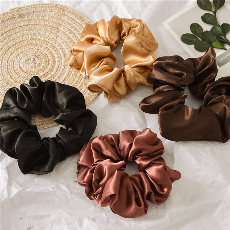 Women’s Solid Satin Scrunchie Hairband Elastic Hair Rope Ring Headband
