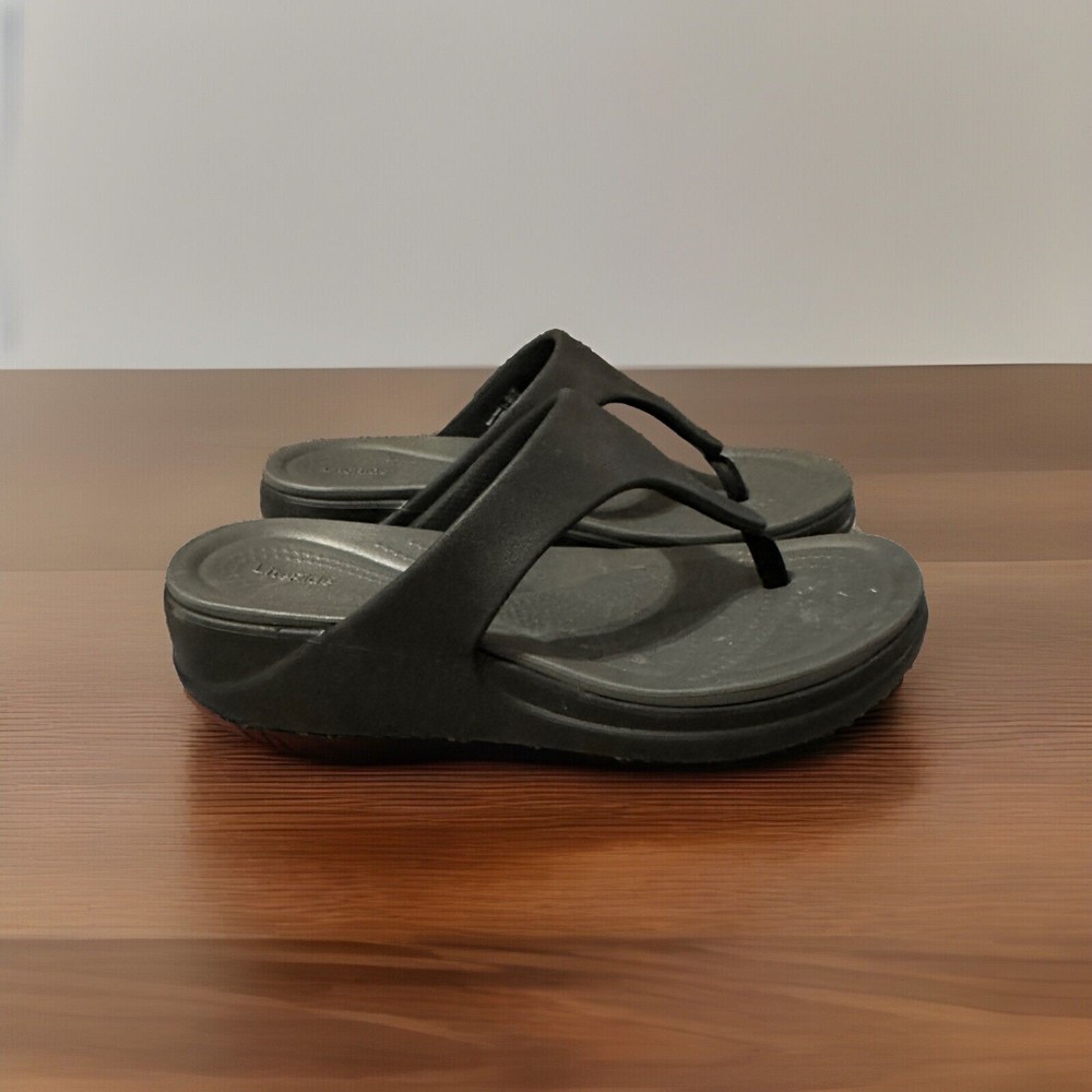 Crocs Literide Wedge Thong Sandals Black Size 9