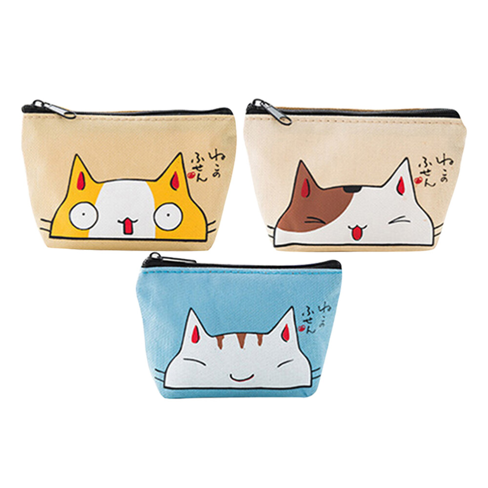 3 Pcs Cat Purse Zippered Change Purse Portable Holder Wallet Cartoon Purse