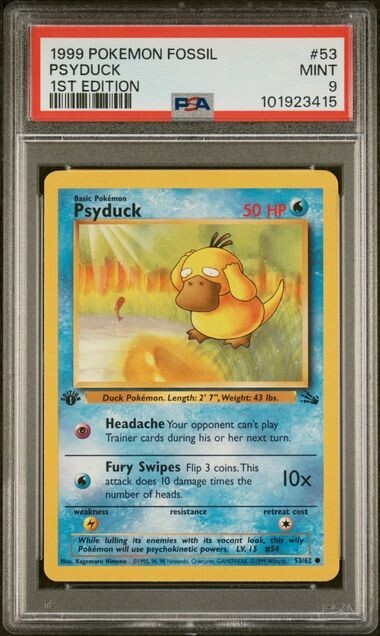 PSA 9 PSYDUCK 53 1ST EDITION FOSSIL GEM MINT VINTAGE POKEMON 1999