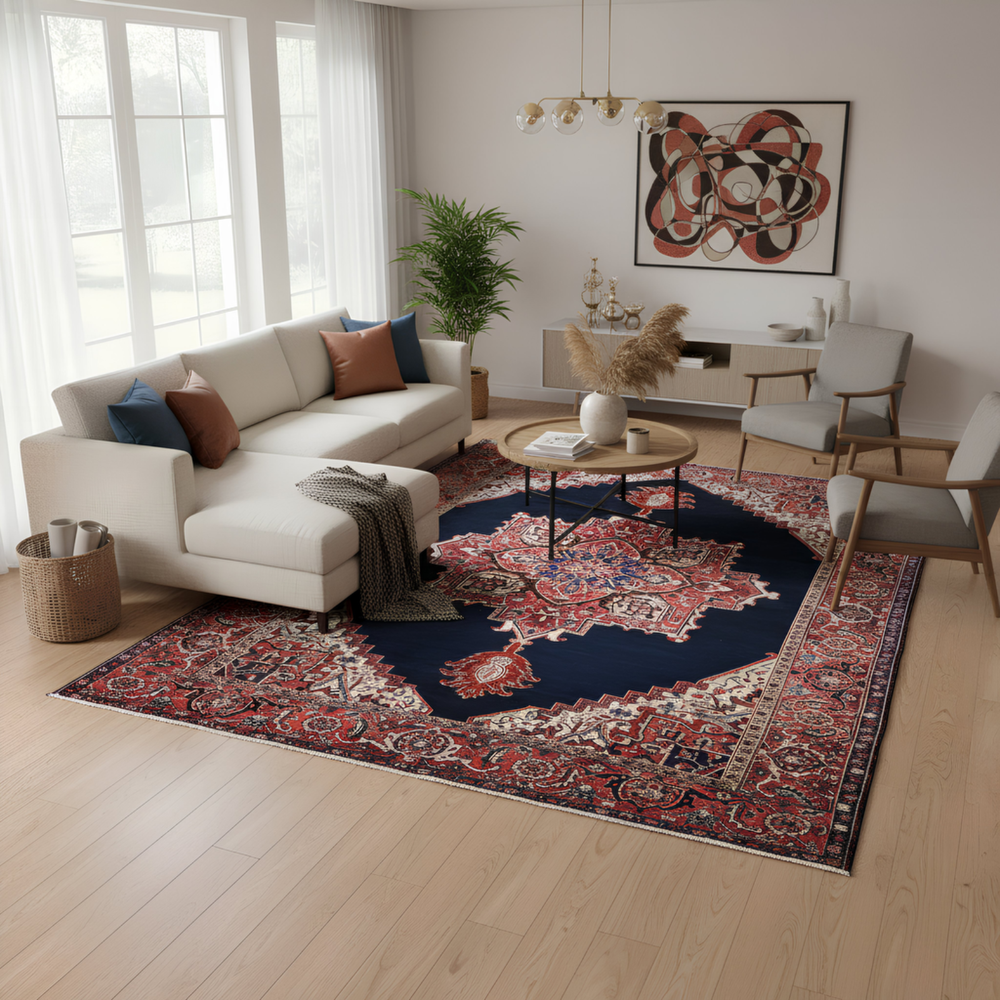 8x12 Hand Woven Turkish Rug: Living Room Red Medallion Rug