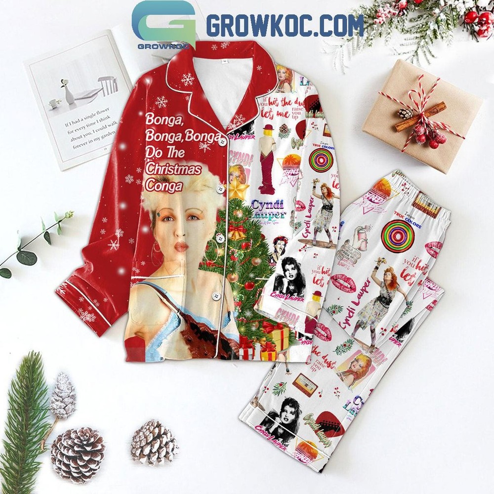 Cyndi Lauper Christmas Conga Pajama Set in Festive Polyester