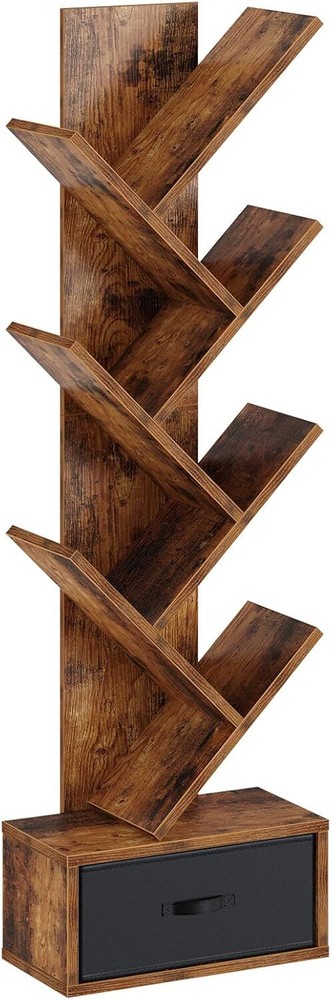 Wooden Bookshelves Storage R... Bookshelf with Drawer  7 Shelf Tree Bookshelf