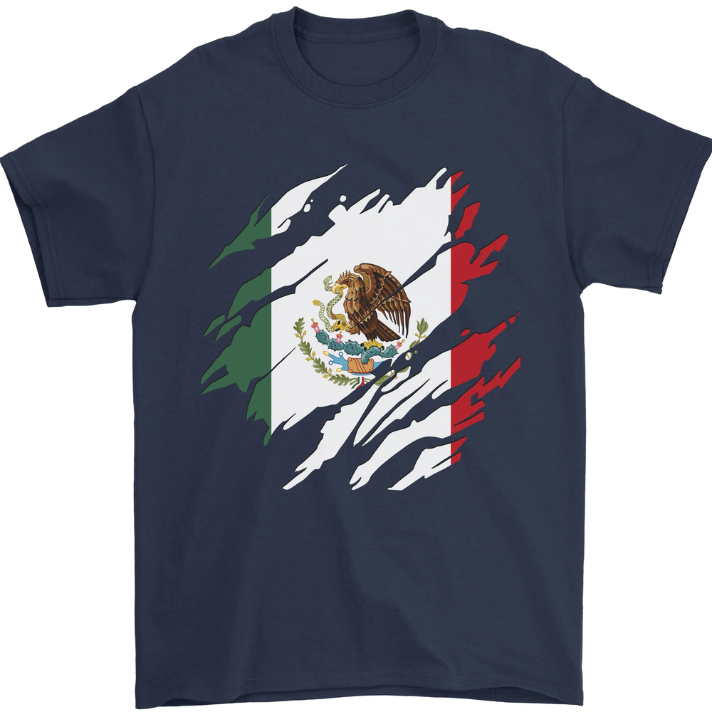 Torn Mexico Flag Mexican Day Football Mens T-Shirt 100% Cotton