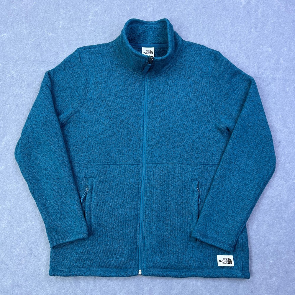 North Face Womens Crescent Full Zip Sweater Jacket Light Blue Knit Layer NF0A3YTE