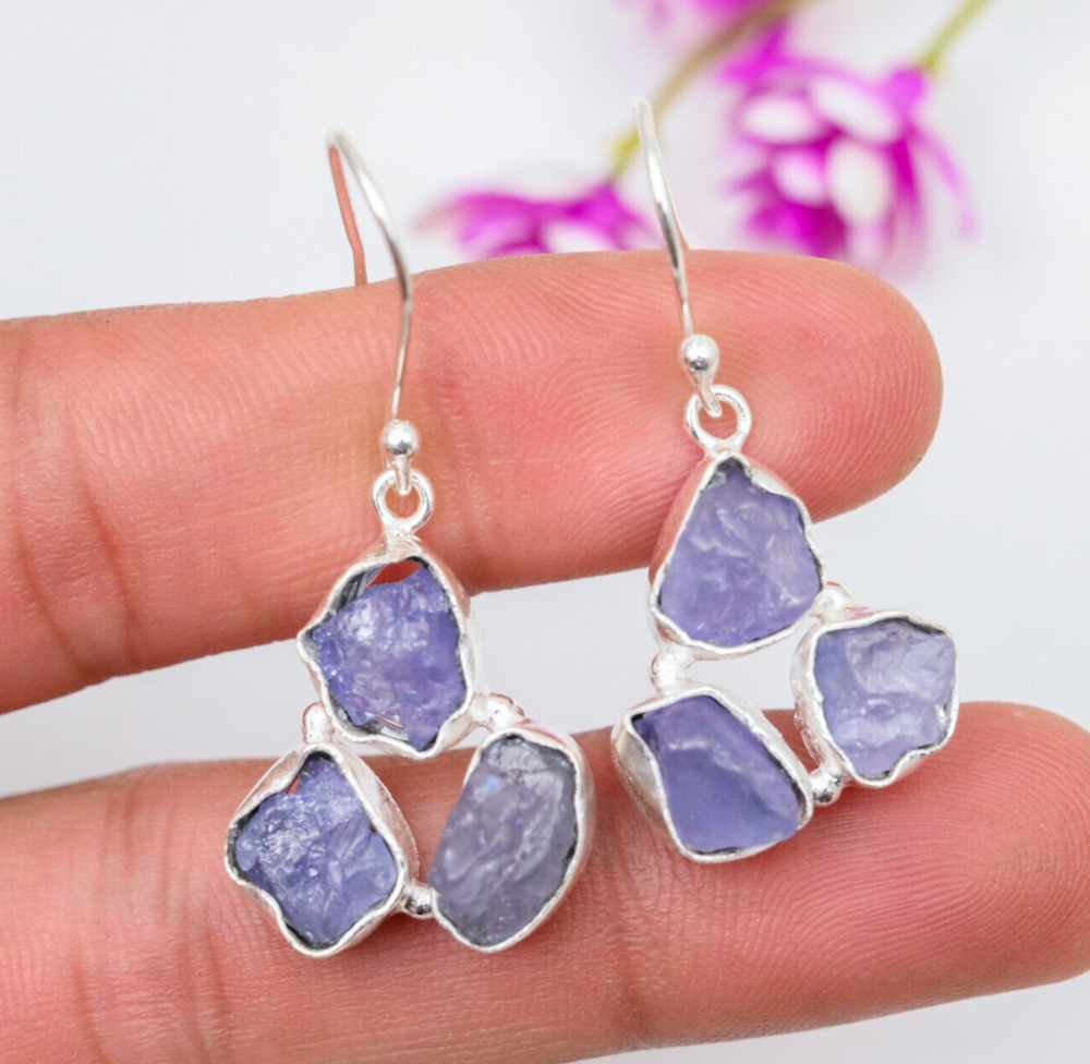 Tanzanite Gemstone Earrings in 925 Sterling Silver Handmade Wedding Jewelry Gift