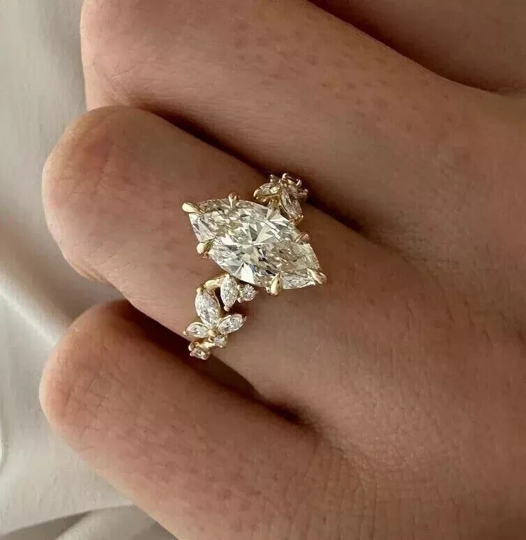 2.30Ct Marquise Cut Simulated Diamond Engagement Ring In 14K Yellow Gold Plated