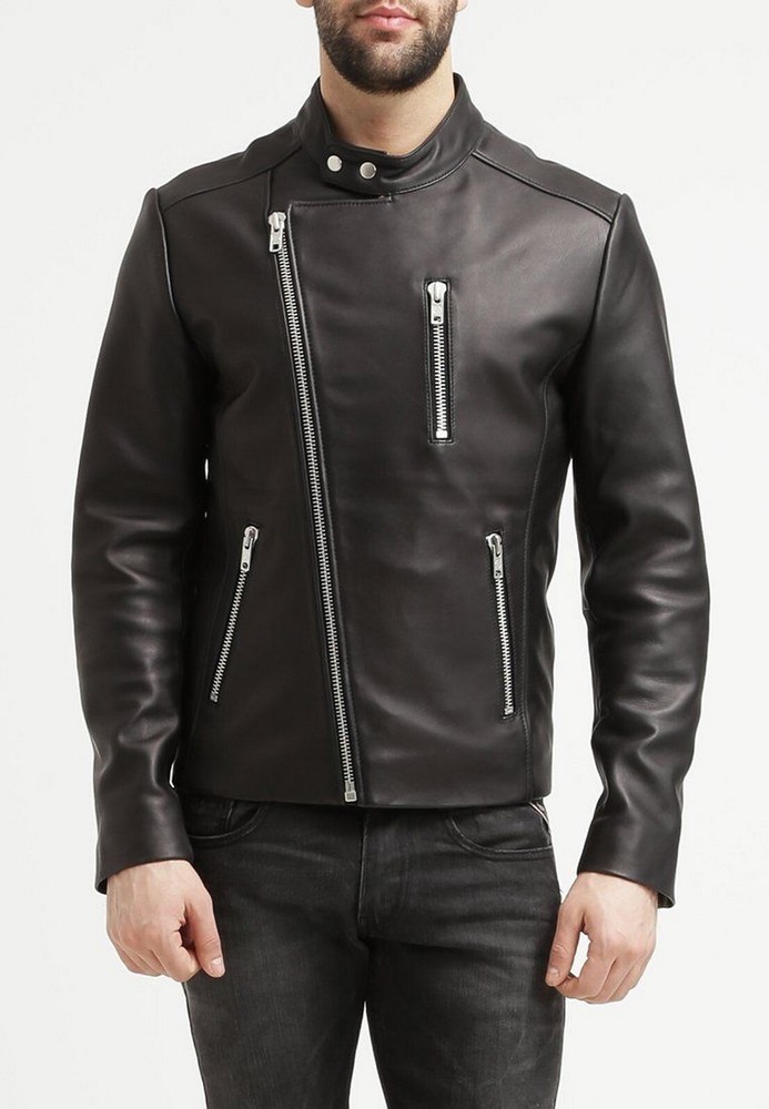 Lambskin Black Biker Leather Men's Party Wear Leather Long Sleeves Jacket