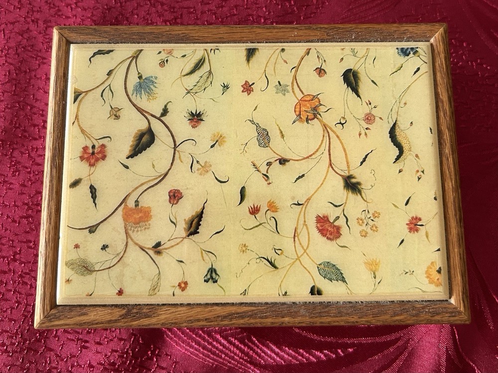 VTG Kimberly Enterprises Floral Tile Wood Jewelry Box Cottage Core 7x5 Inches