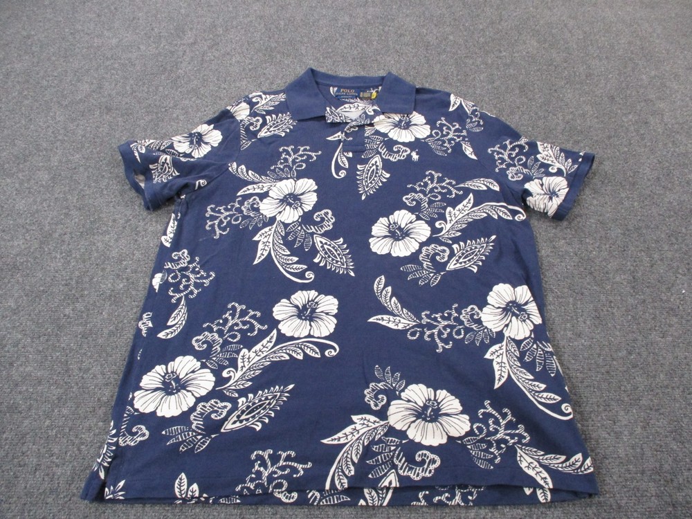 Polo Ralph Lauren Shirt Mens XL Blue Floral Classic Fit Tropical Hawaiian Beach