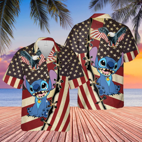 Cute Stitch Eagle Patriot Americ 3D Hawaii Shirt Summer Aloha Us Size Best Price