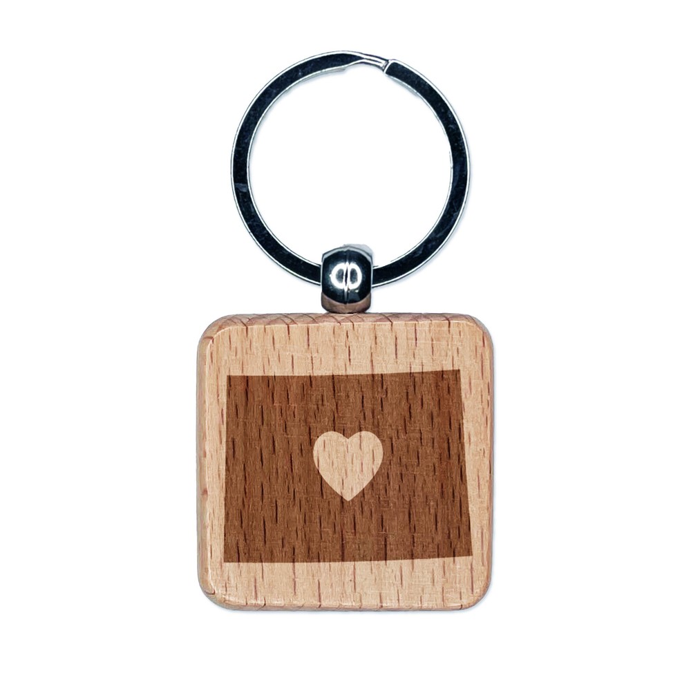 Wyoming State Heart Engraved Wooden Keychain Charm Gift