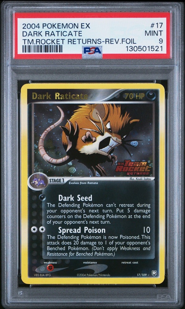 2004 Pokemon EX Team Rocket Returns Dark Raticate Reverse Holo 17/109 PSA 9
