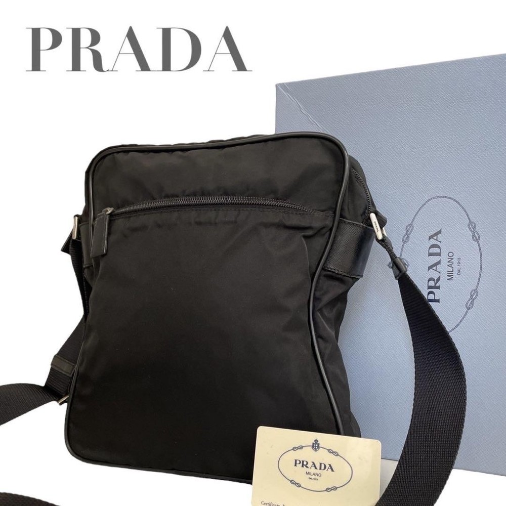 Prada Black Triangle Logo Nylon Crossbody Bag for Men and Women