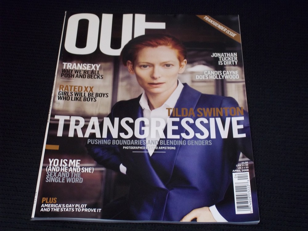 2008 APRIL OUT MAGAZINE - TILDA SWINTON FRONT COVER - H 5608
