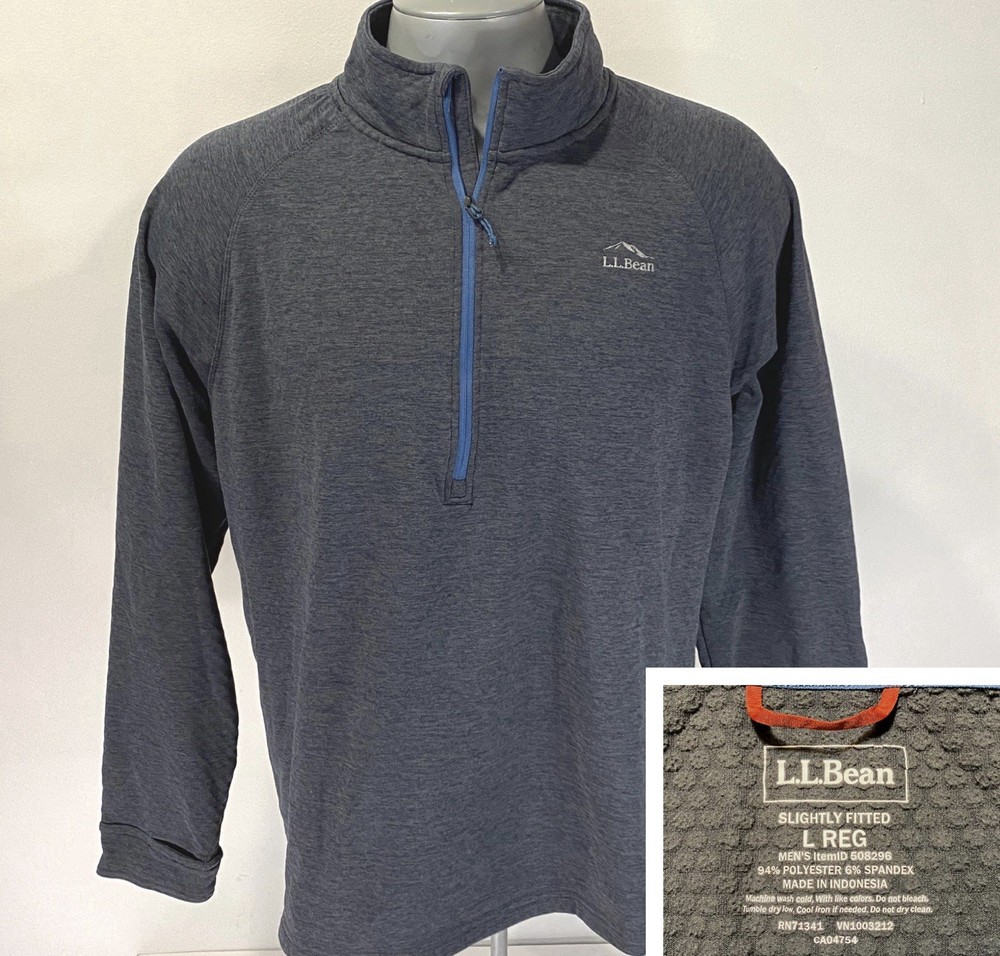 LL Bean L Large Grid Fleece Pullover 1/2 Zip Gray Lightweight Sweater 508296