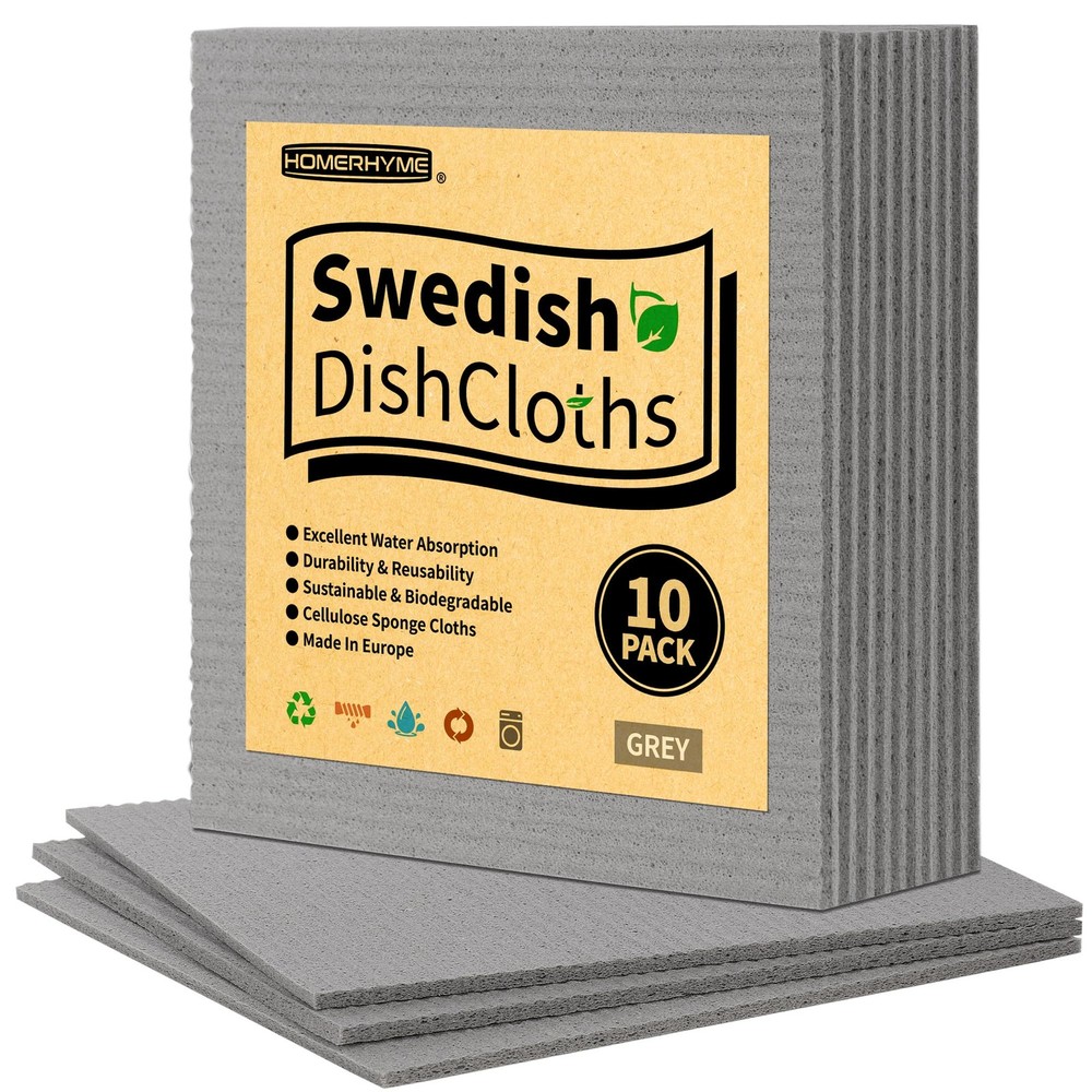 10-Pack Grey Swedish Dishcloths – Super Absorbent Reusable Kitchen Towels
