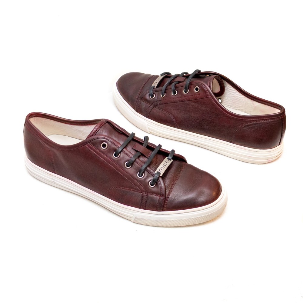Gucci Burgundy Leather Micro Soft Low Top Sneakers UK 10 US 11 - $1100 MRP
