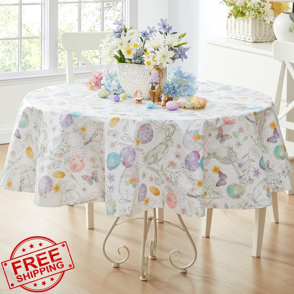 Newbridge Spring Easter Bunny Blossom Vinyl Tablecloth 70 Inch Round