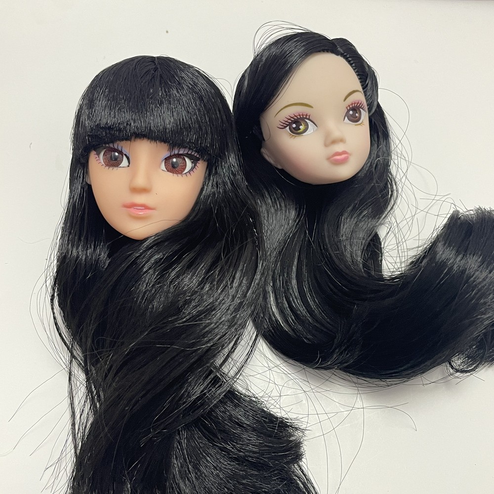 2P Kid Toy High Quality Doll Head with Black Hair DIY For 11.5in Doll 1/6 BJD
