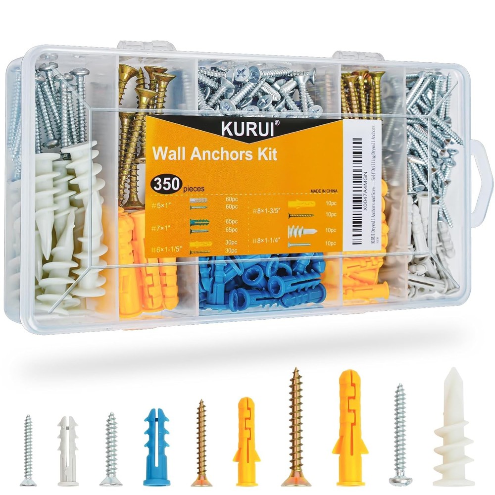 KURUI Heavy-Duty Drywall Anchors Kit for Sheetrock Concrete Brick in Silver & Gold