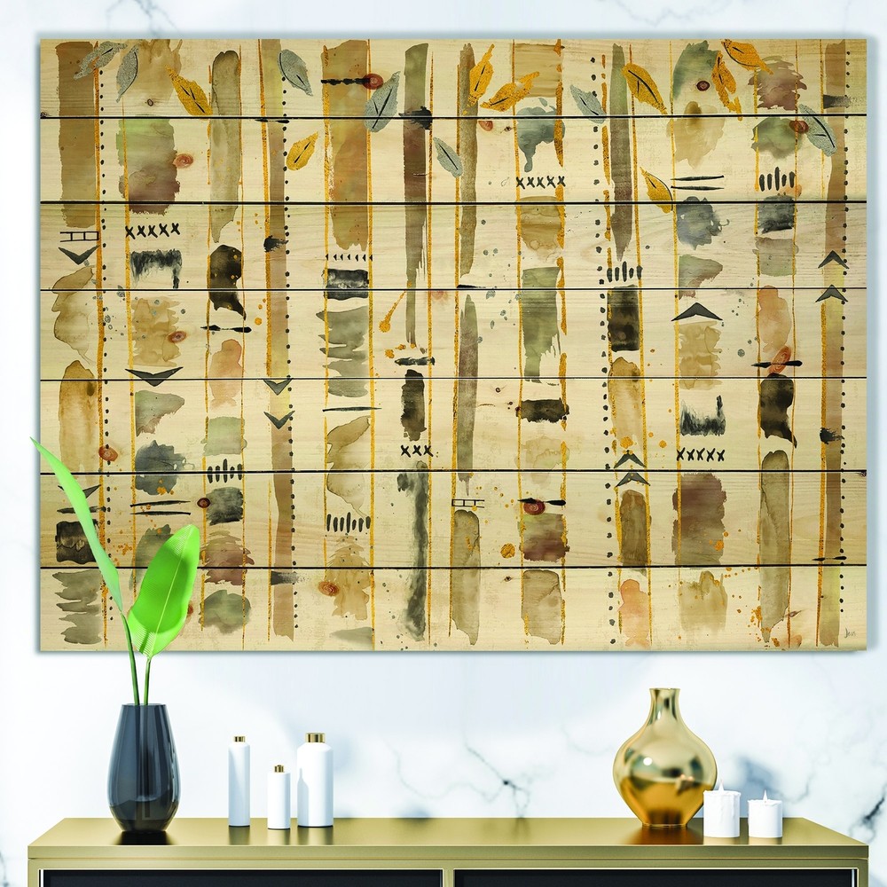 Designart 'Abstract Gold Birch Trees I' Modern &  Small