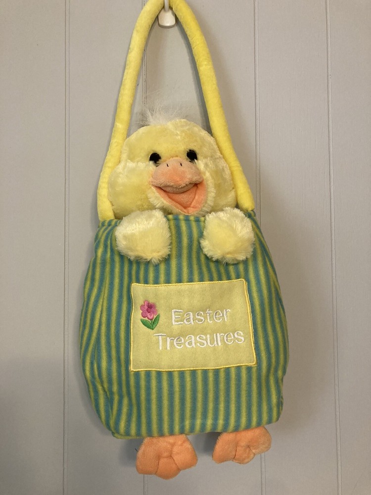 Seasonal Sensations Easter Treasures Egg Hunting Yellow Duck Duckling Plush Bag-image