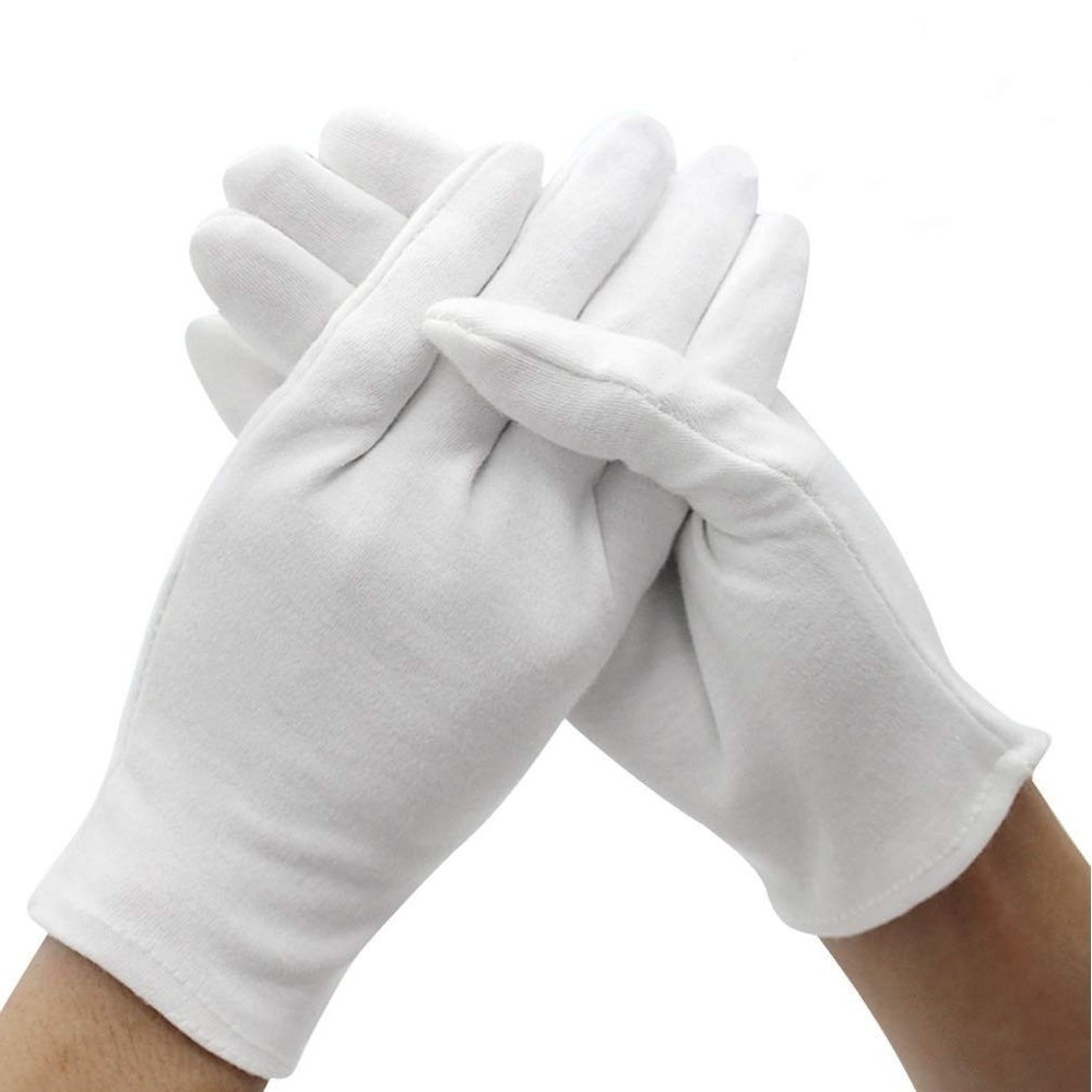 12 Pairs White Cotton Gloves for Jewelry Inspection Soft Stretchy Mittens