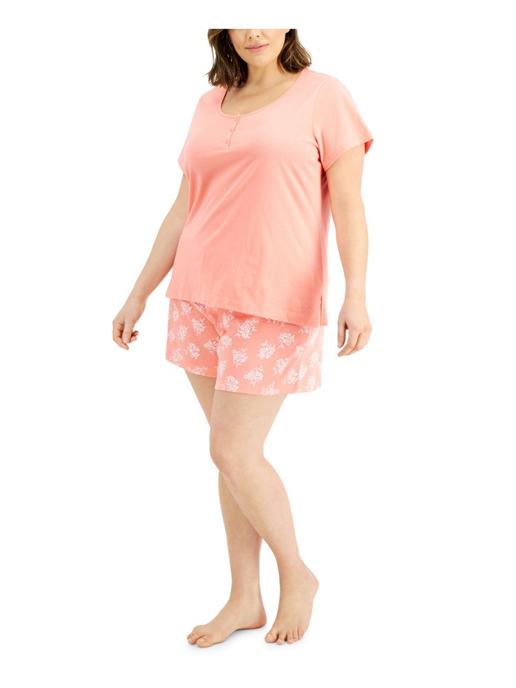 CHARTER CLUB Womens Coral T-Shirt Top Lounge Shorts Pants Knit Pajamas L