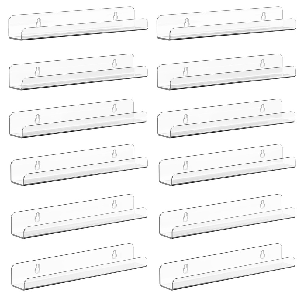 12-Pack 12in Clear Acrylic Floating Vinyl Record Display Wall Shelves