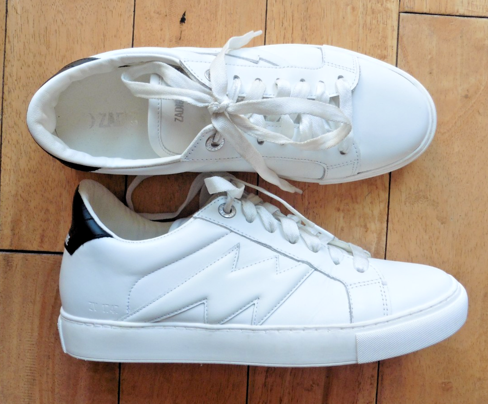 ZADIG & VOLTAIRE White Leather LA FLASH Lightning Bolt Sneakers Shoes IT40 US 10