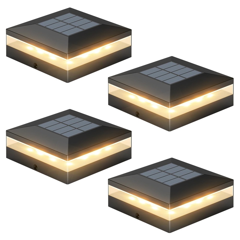 4 Pack Solar Fence Post Lights with 3 Color Modes for Outdoor 4x4 Posts